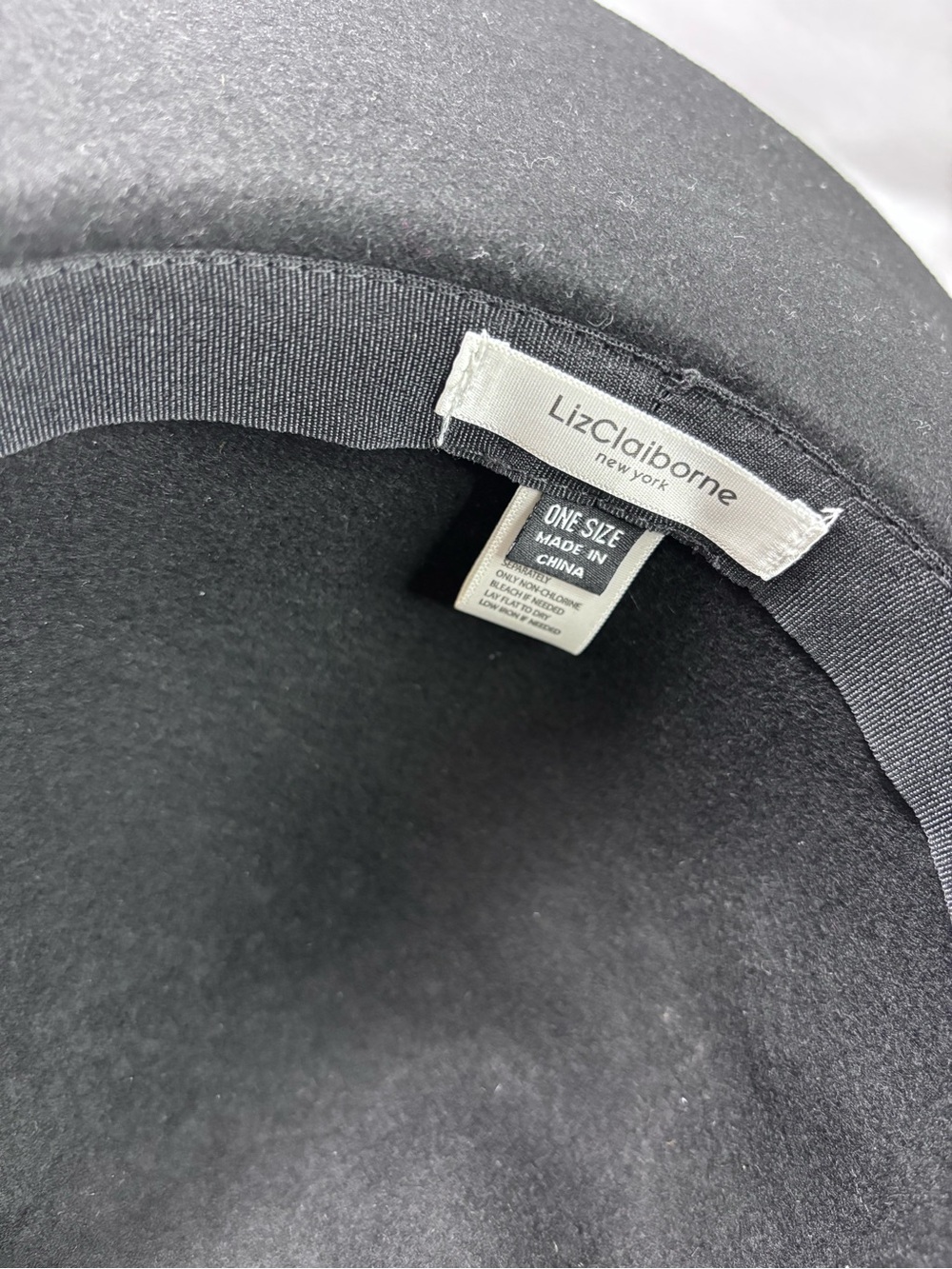 Liz Claiborne New York Black Wool Wide Brim Hat | Gray Ribbon Accent | One Size - Picture 6 of 8